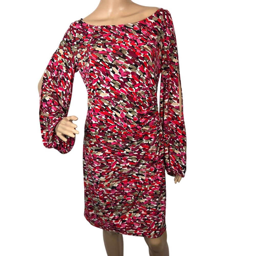 Laundry by Design Multicolor Print Shift Dress Long Sleeve Career Office Size 8